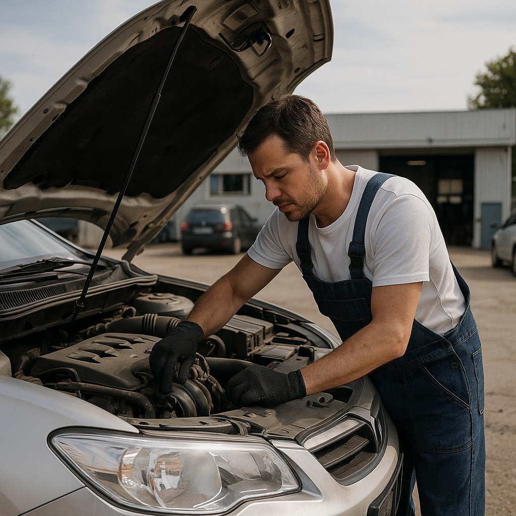 Mecanicien main dans le moteur